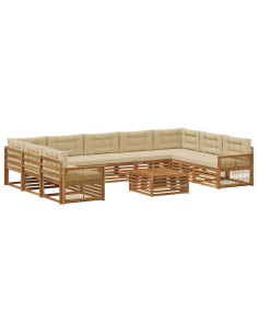 Set di divani da esterno con cuscino 10 pcs Naturale e Beige