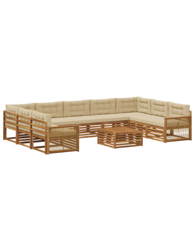 Set di divani da esterno con cuscino 10 pcs Naturale e Beige