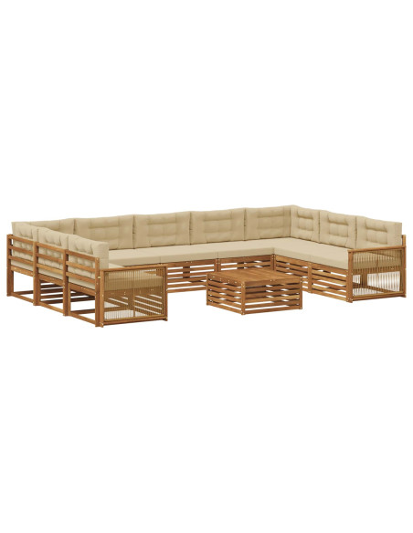 Set di divani da esterno con cuscino 10 pcs Naturale e Beige