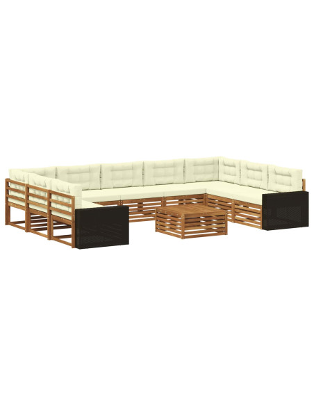 Set di divani da esterno con cuscino 10 pcs Naturale e Crema