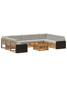 Set di divani da esterno 10 pcs Naturale e Grigio Chiaro