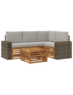 Set di divani da esterno 5 pcs Naturale e Grigio Chiaro 2