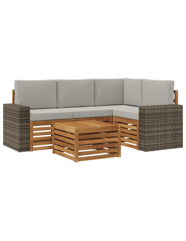 Set di divani da esterno 5 pcs Naturale e Grigio Chiaro