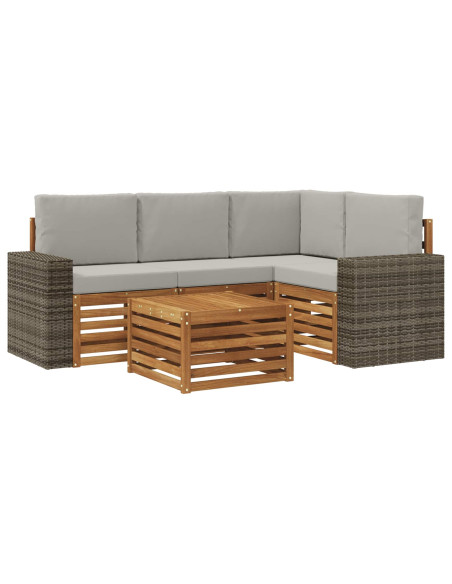 Set di divani da esterno 5 pcs Naturale e Grigio Chiaro