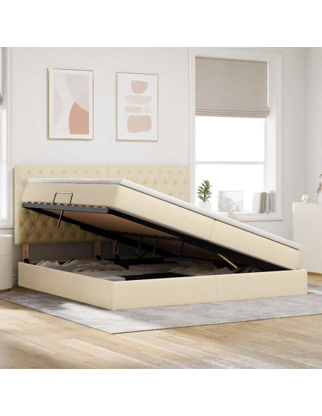 Letto con contenitore e materasso Crema 200 x 200 cm Poliestere