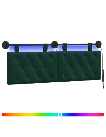 Testiera sospesa Con luce LED Verde Scuro Velluto