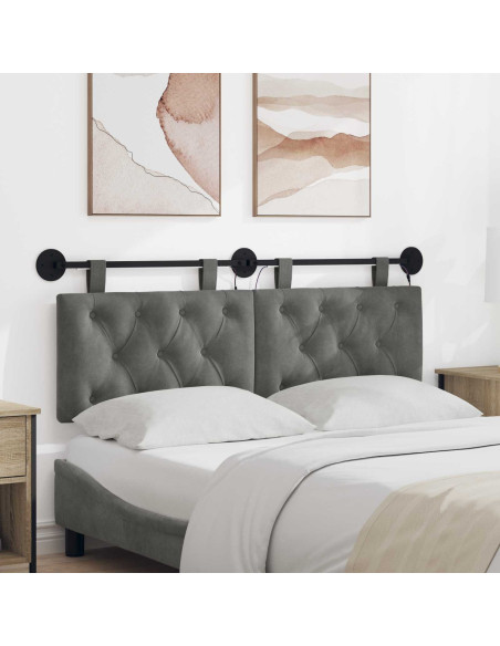 Testiera sospesa Con luce LED Grigio Scuro Velluto