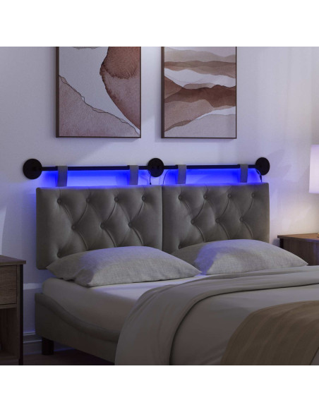 Testiera sospesa Con luce LED Grigio Scuro Velluto