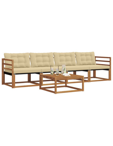 Set di divani da esterno con cuscino 5 pcs Naturale e Beige