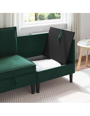 Divano con Stoccaggio Verde Scuro Velluto