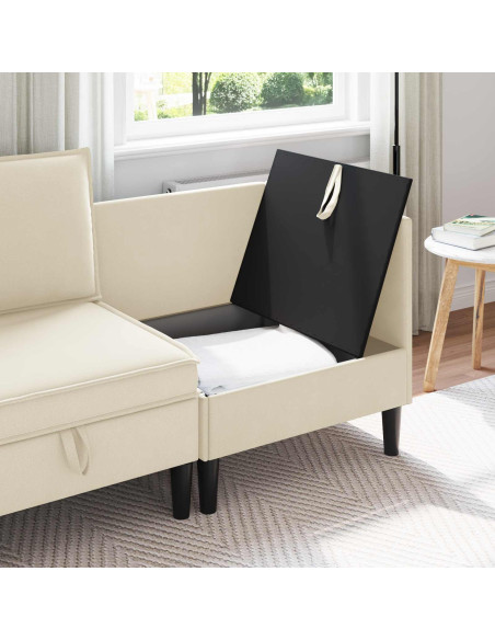 Divano Angolare con Storage Crema Velluto