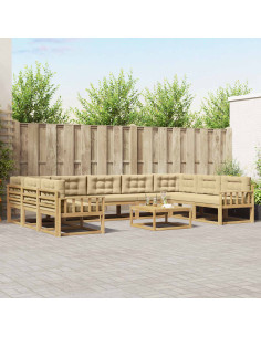 Set di divani da esterno con cuscino 10 pcs Bianco e Beige