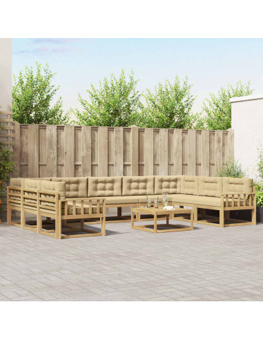 Set di divani da esterno con cuscino 10 pcs Bianco e Beige