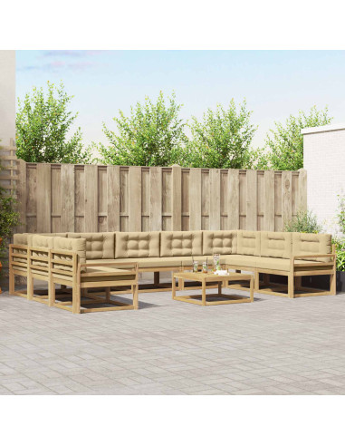 Set di divani da esterno con cuscino 10 pcs Bianco e Beige