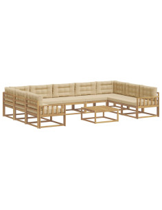 Set di divani da esterno con cuscino 10 pcs Bianco e Beige 2