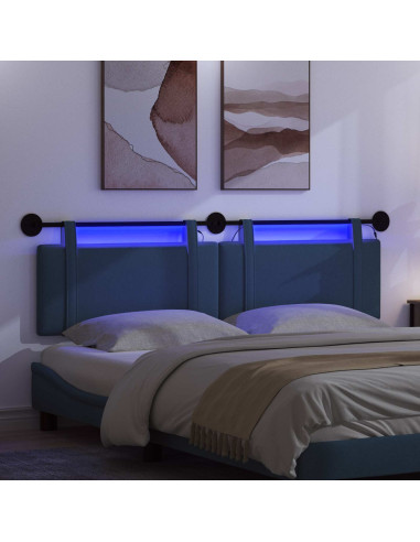 Testiera sospesa Con luce LED Blu Tessuto