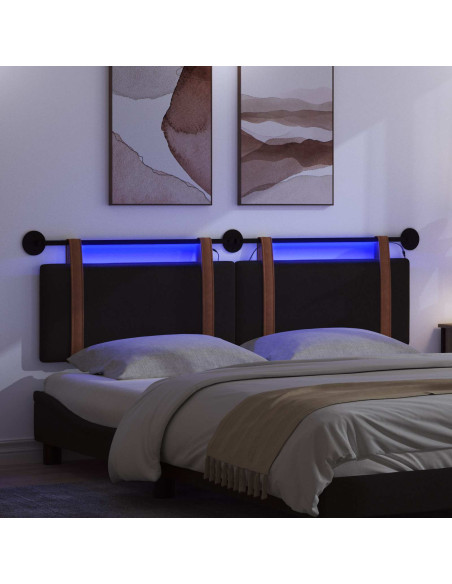 Testiera sospesa Con luce LED Nero PU Antico