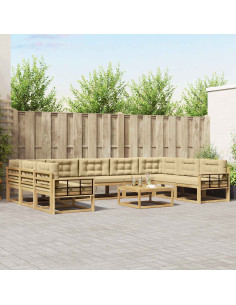 Set di divani da esterno con cuscino 10 pcs Bianco e Beige