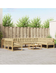 Set di divani da esterno con cuscino 10 pcs Bianco e Beige