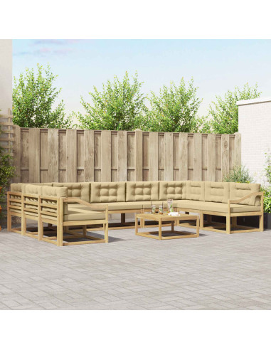 Set di divani da esterno con cuscino 10 pcs Bianco e Beige