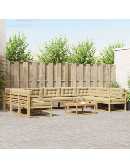 Set di divani da esterno con cuscino 10 pcs Bianco e Beige