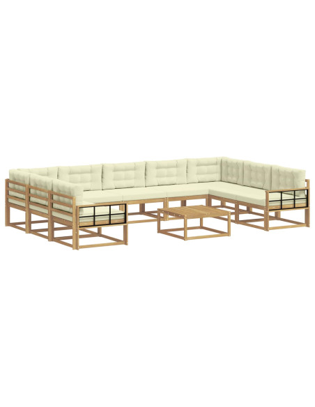 Set di divani da esterno con cuscino 10 pcs Bianco e Crema