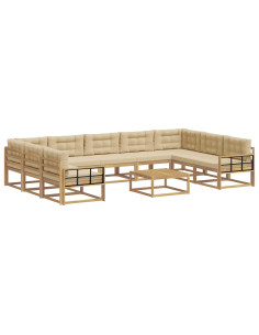 Set di divani da esterno con cuscino 10 pcs Bianco e Beige 2