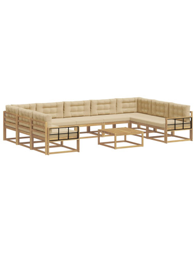 Set di divani da esterno con cuscino 10 pcs Bianco e Beige