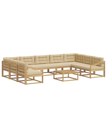 Set di divani da esterno con cuscino 10 pcs Bianco e Beige