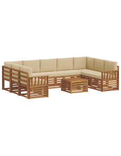 Set divani 10 pcs Naturale e Beige Legno di Acacia Massello 2