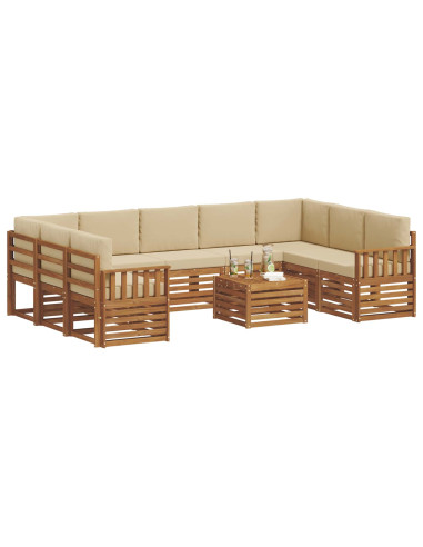 Set divani 10 pcs Naturale e Beige Legno di Acacia Massello