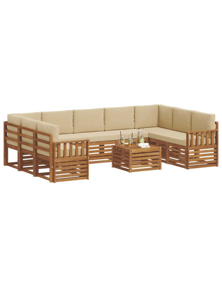 Set divani 10 pcs Naturale e Beige Legno di Acacia Massello
