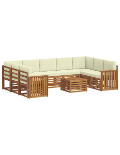 Set divani 10 pcs Naturale e Crema Legno di Acacia Massello 2