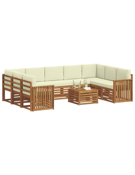 Set divani 10 pcs Naturale e Crema Legno di Acacia Massello