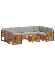 Set divani con cuscino 10 pcs Grigio Naturale e Chiaro 2