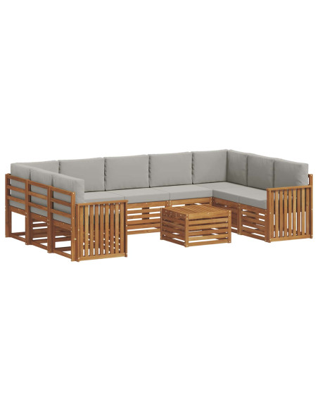 Set divani con cuscino 10 pcs Grigio Naturale e Chiaro