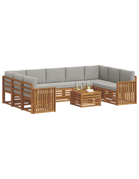 Set divani con cuscino 10 pcs Grigio Naturale e Chiaro