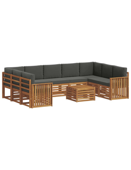 Set divani 10 pcs Naturale e Antracite Legno di Acacia Massello