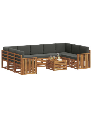 Set divani 10 pcs Naturale e Antracite Legno di Acacia Massello