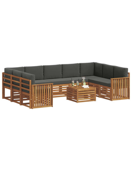 Set divani 10 pcs Naturale e Antracite Legno di Acacia Massello