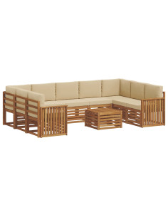 Set divani 10 pcs Naturale e Beige Legno di Acacia Massello 2