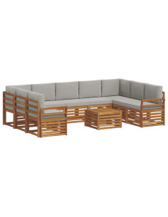 Set divani con cuscino 10 pcs Grigio Naturale e Chiaro 2