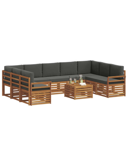 Set divani 10 pcs Naturale e Antracite Legno di Acacia Massello