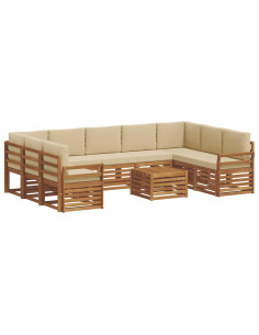 Set divani 10 pcs Naturale e Beige Legno di Acacia Massello 2