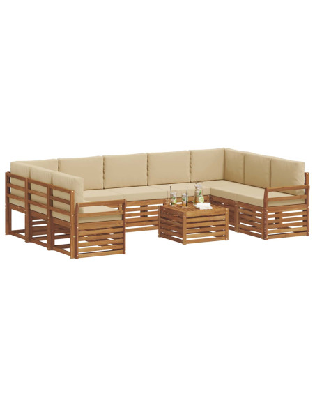 Set divani 10 pcs Naturale e Beige Legno di Acacia Massello