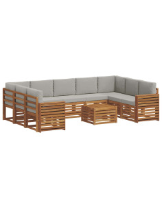 Set divani con cuscino 10 pcs Grigio Naturale e Chiaro 2