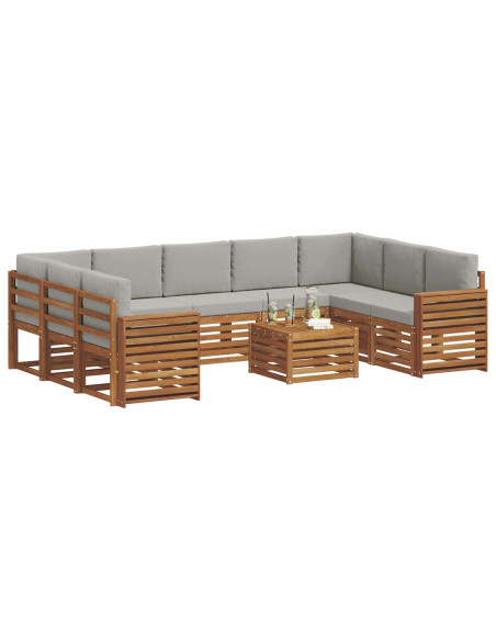 Set divani con cuscino 10 pcs Grigio Naturale e Chiaro