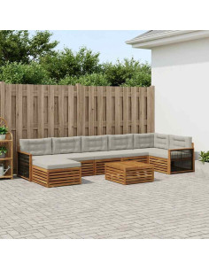 Set di divani da esterno 8 pcs Naturale e Grigio Chiaro