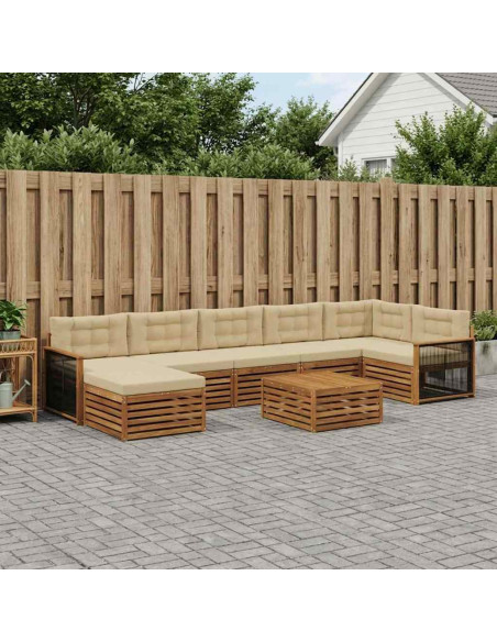 Set di divani da esterno con cuscino 8 pcs Naturale e Beige