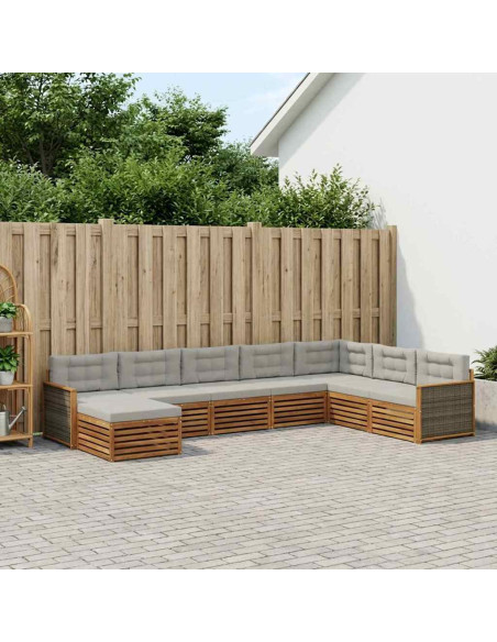 Set di divani da esterno 8 pcs Naturale e Grigio Chiaro